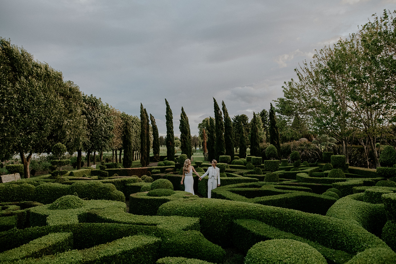 The Merribee wedding bridal portrait in the maze at dusk