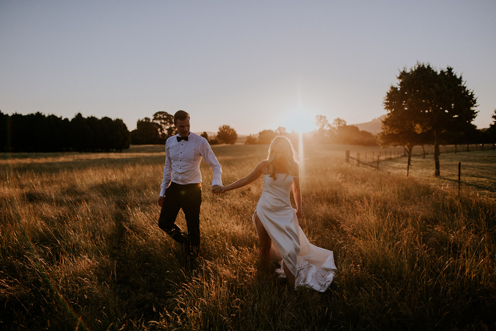 Golden hour wedding portraits at Mona Farm by Sydney wedding photographer